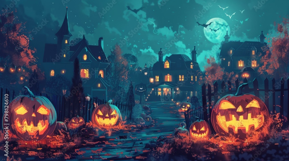 b'Spooky Halloween Night in a Haunted Village' b'Spooky Halloween Night in a Haunted Village'
