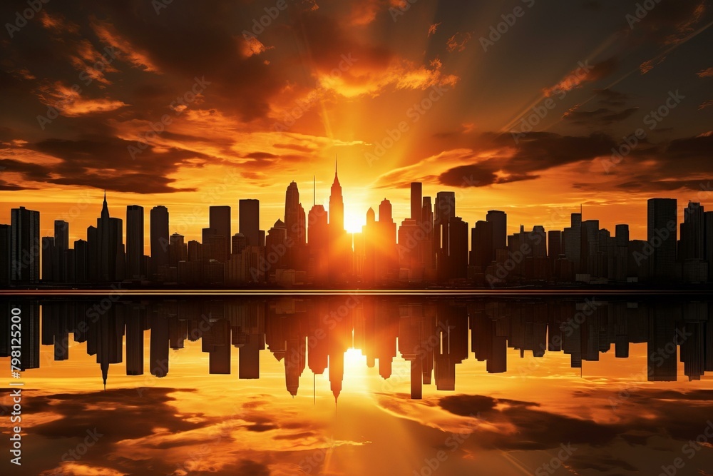 b'A Stunning Sunset Over the Manhattan Skyline'