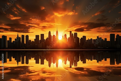 b'A Stunning Sunset Over the Manhattan Skyline'