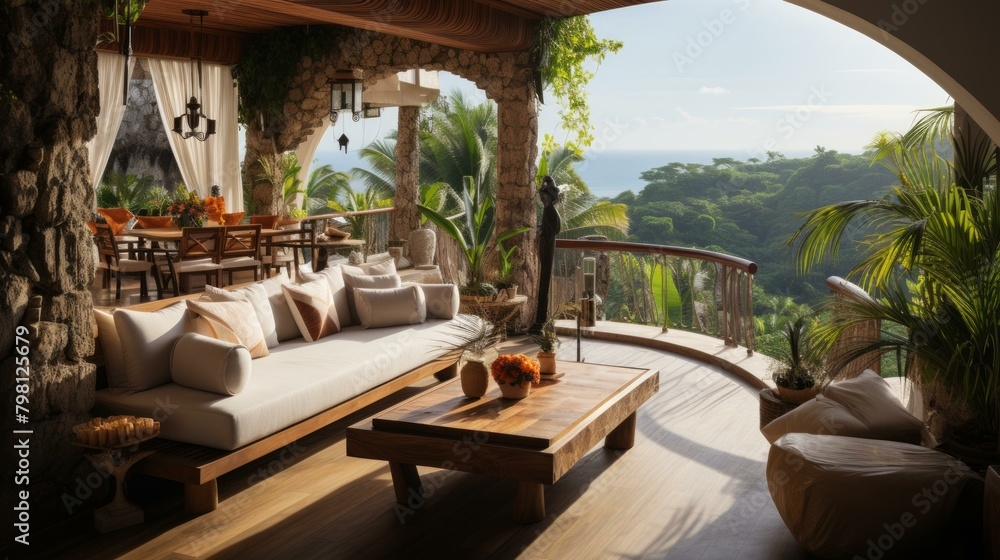 Fototapeta premium b'Modern luxury villa living room with amazing sea view'