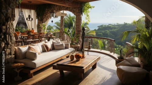b'Modern luxury villa living room with amazing sea view'