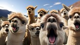 b'A group of alpacas taking a selfie'