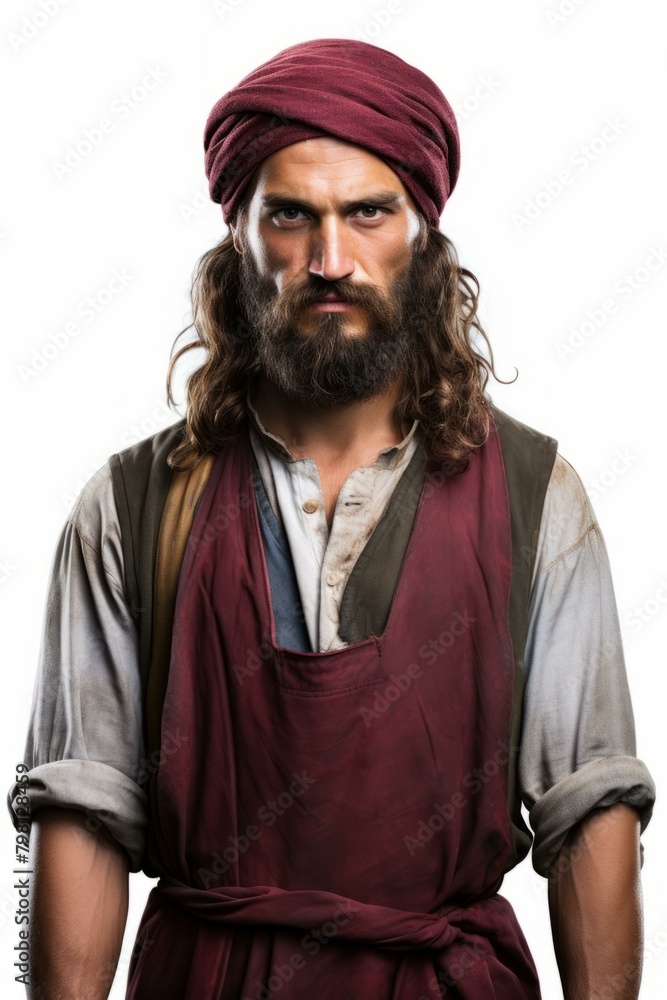 b'Portrait of a man with a long beard and a red turban'