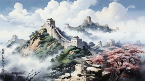 b'The Great Wall of China winding through a mountain range' photo