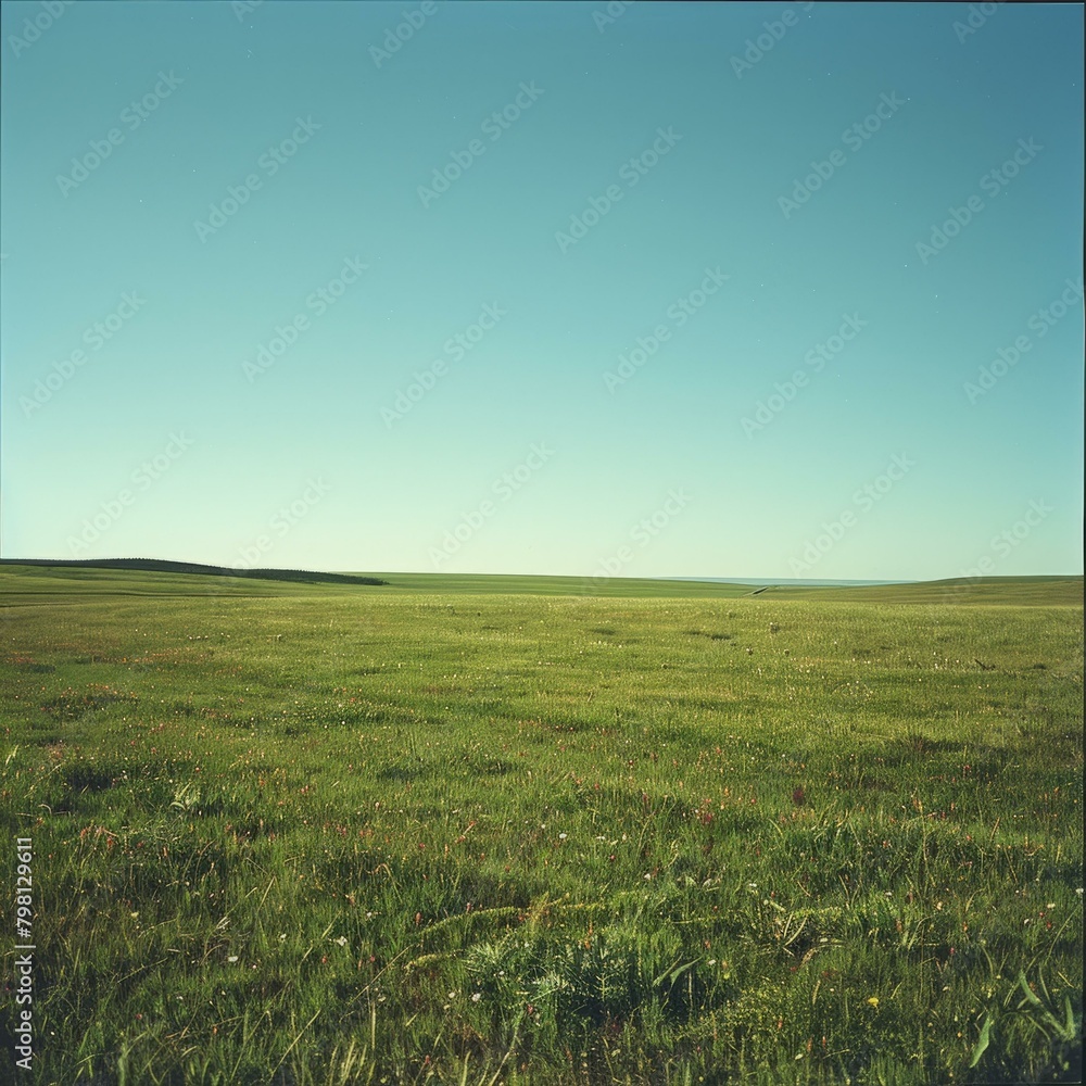 Fototapeta premium b'Vast green grassland under blue sky'