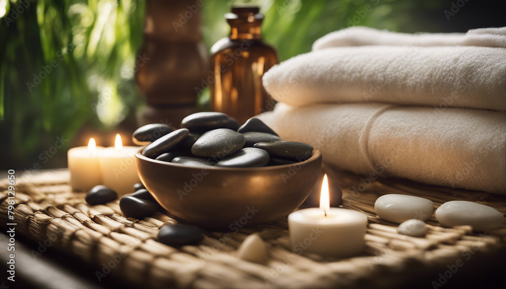 Zen Spa Atmosphere with Candles and Massage Stones