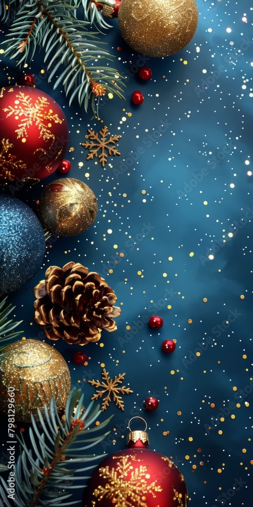 b'Christmas background with red and golden ornaments' b'Christmas background with red and golden ornaments'