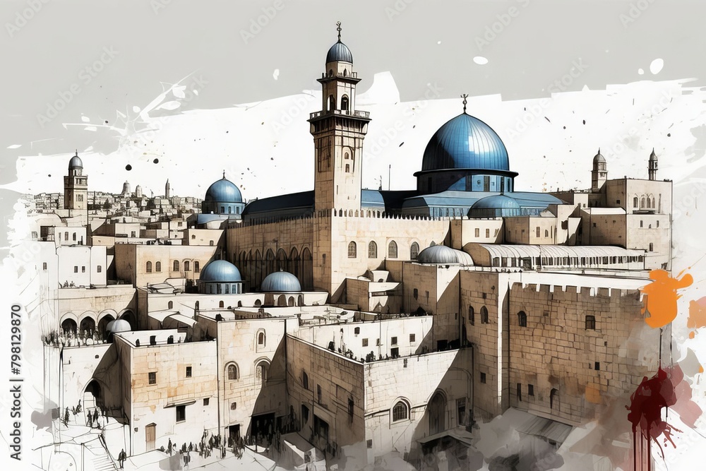 jerusalem city old town created with generative AI software.