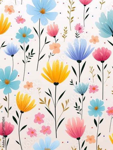 Birthday bloom seamless background  cute floral drawings for wrapping paper    flat graphic drawing