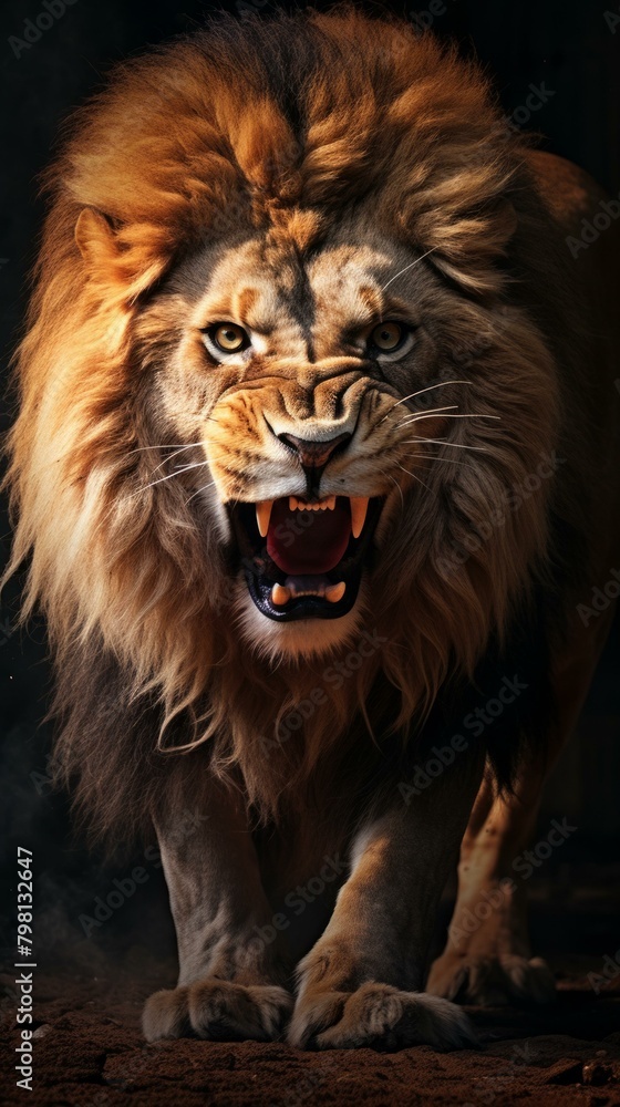 Fototapeta premium b'Close-up of a male lion roaring'