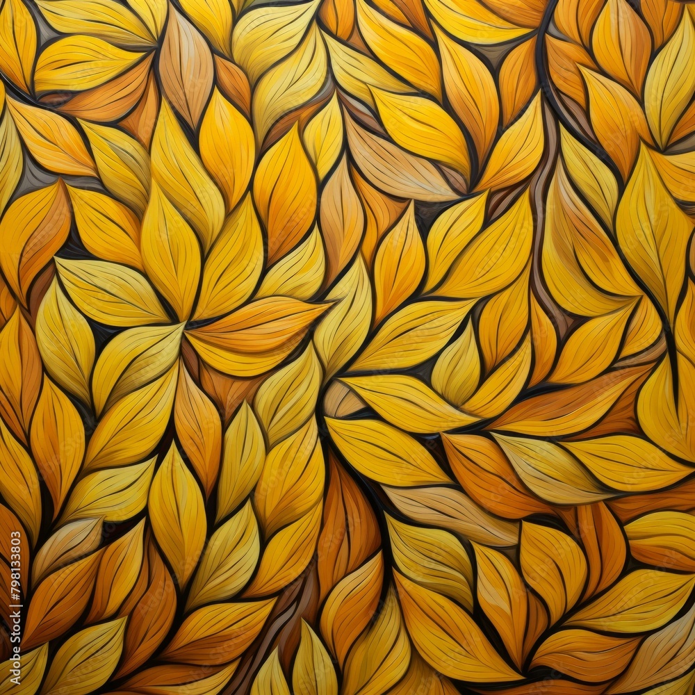 b'Colorful abstract painting of overlapping leaves'