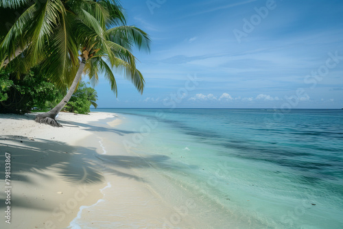 Tropical Beach With Palm Trees and Clear Blue Water