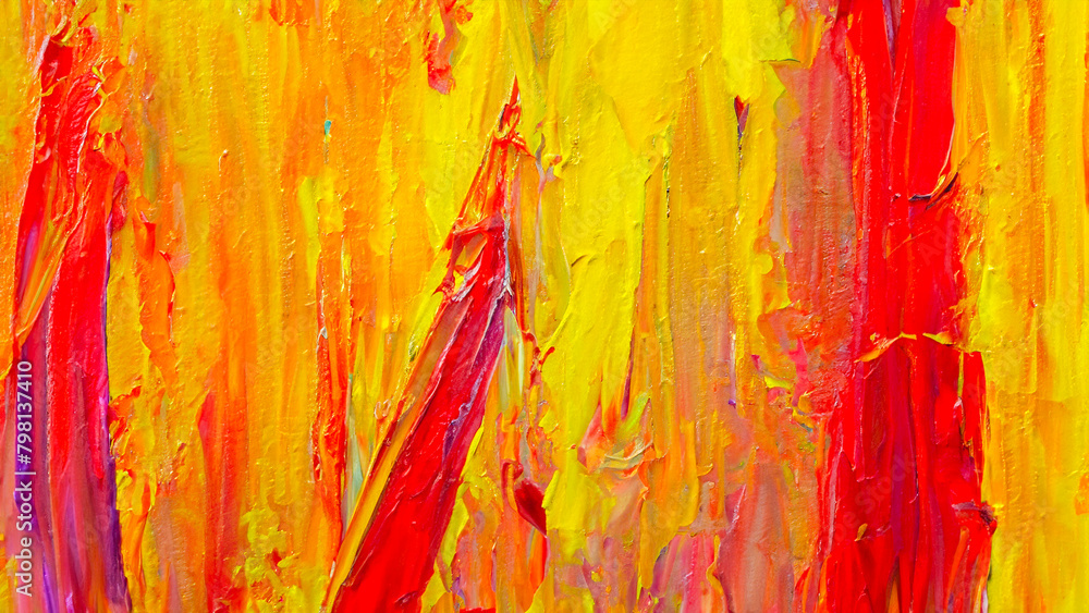 oil painting on canvas. texture background. use only yellow and red colour