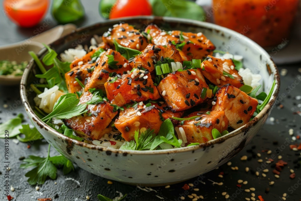 b'Vegan Sweet and Sour Tofu with Rice' b'Vegan Sweet and Sour Tofu with Rice'