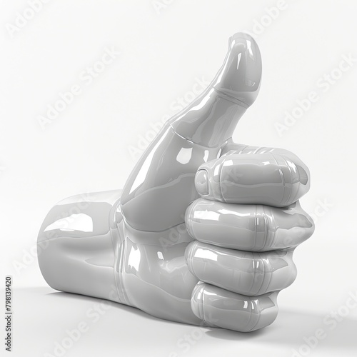 3D Shiny White Thumbs-Up Pointing Hand Isolated on White Background