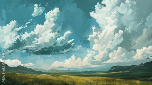 Landscape with clouds, Cloudy sky over the landscape, Scenic view with clouds, Cloudscape in the landscape, Cloud formation in the sky, Cloudy horizon in the landscape, Cloudy day in nature, Sky fille photo