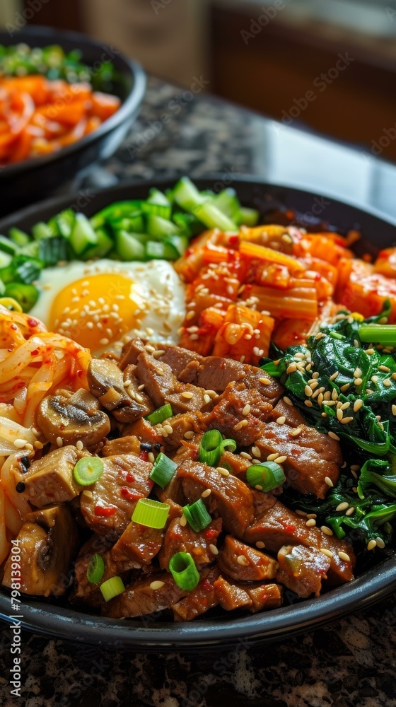 Korean Food, Bibimbap with Kimchi and Egg Korean Food, Bibimbap with Kimchi and Egg