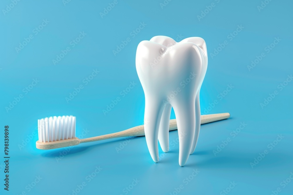 Dental hygiene products on a vibrant blue background, ideal for healthcare and hygiene concepts Dental hygiene products on a vibrant blue background, ideal for healthcare and hygiene concepts