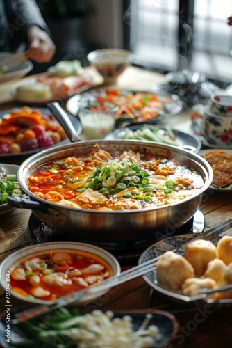 A delicious and healthy meal of Chinese hot pot with friends and family © duyina1990