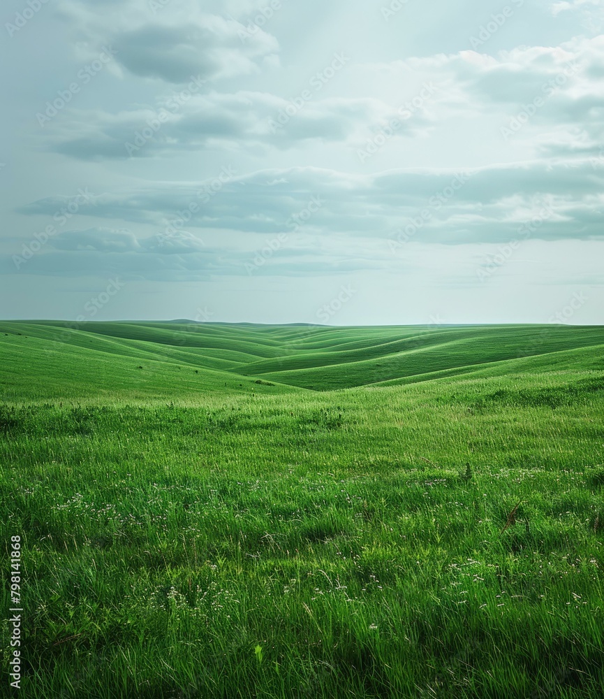 b'Green rolling hills under a cloudy sky' b'Green rolling hills under a cloudy sky'
