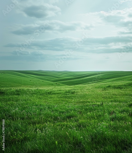 b'Green rolling hills under a cloudy sky'