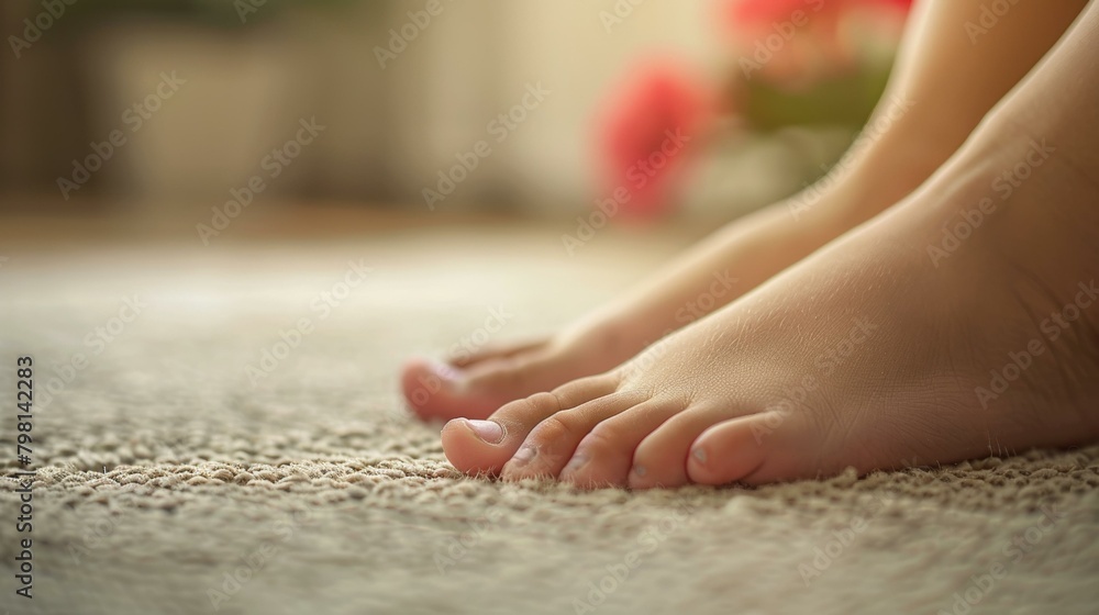 b'Little girl sitting on the carpet with bare feet' b'Little girl sitting on the carpet with bare feet'