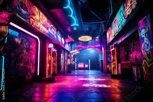 A nightclub entrance adorned with flashy neon signs