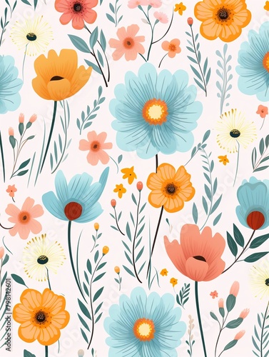 Birthday bloom seamless background, cute floral drawings for wrapping paper ,  flat graphic drawing © Amina