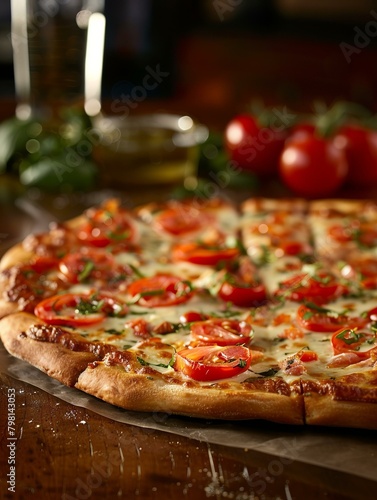 b'A delicious pizza with tomatoes, basil, and cheese'