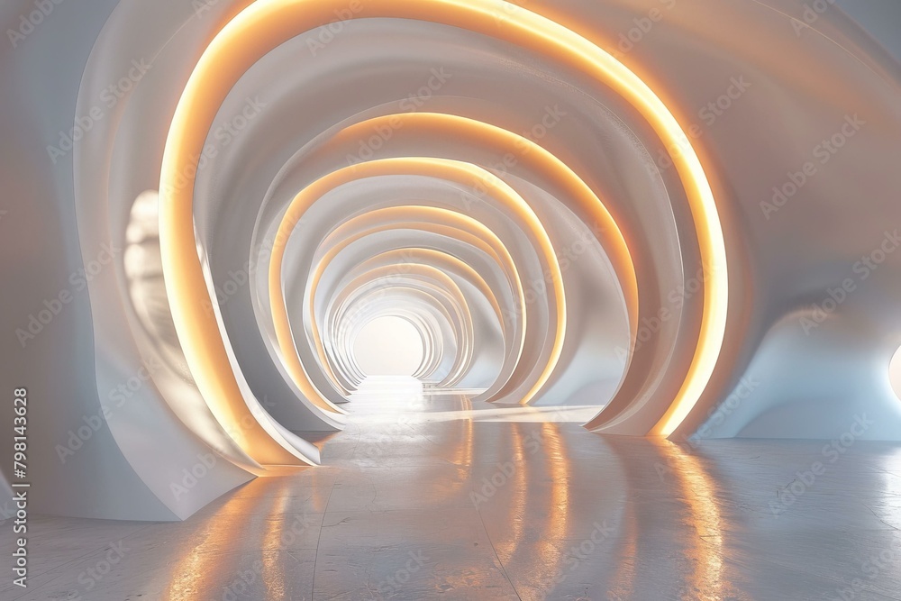 Futuristic tunnel with glowing rings Futuristic tunnel with glowing rings