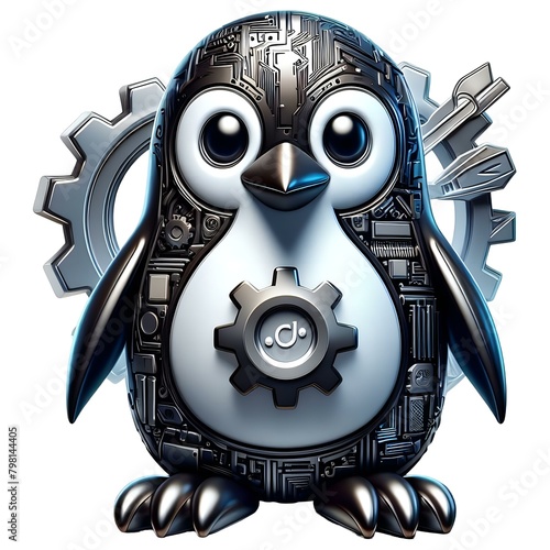 A penguin surrounded by gears, symbolizing the integration photo