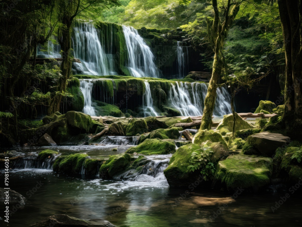 a waterfall in a forest