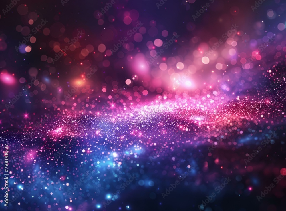 b'Glowing pink and blue sparkles on a dark purple background' b'Glowing pink and blue sparkles on a dark purple background'