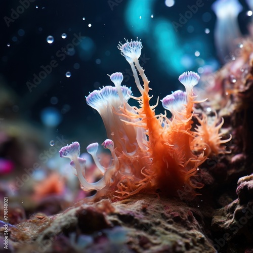 an orange and white sea anemones