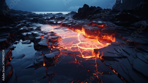 lava flowing on a rocky beach