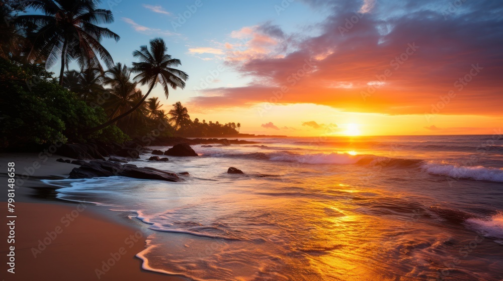 a sunset over a beach