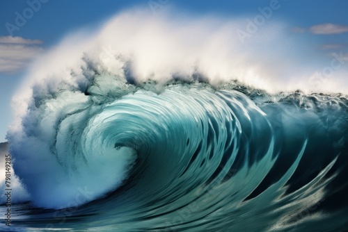 a large wave with foamy white and blue water © Balaraw