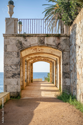 Parapet walk, cami de ronda, by the mediterranean sea in Costa Brava, S Agaro, Catalonia, Spain. photo