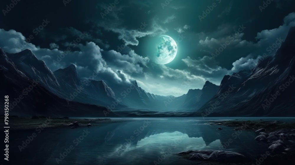 a moon over a lake