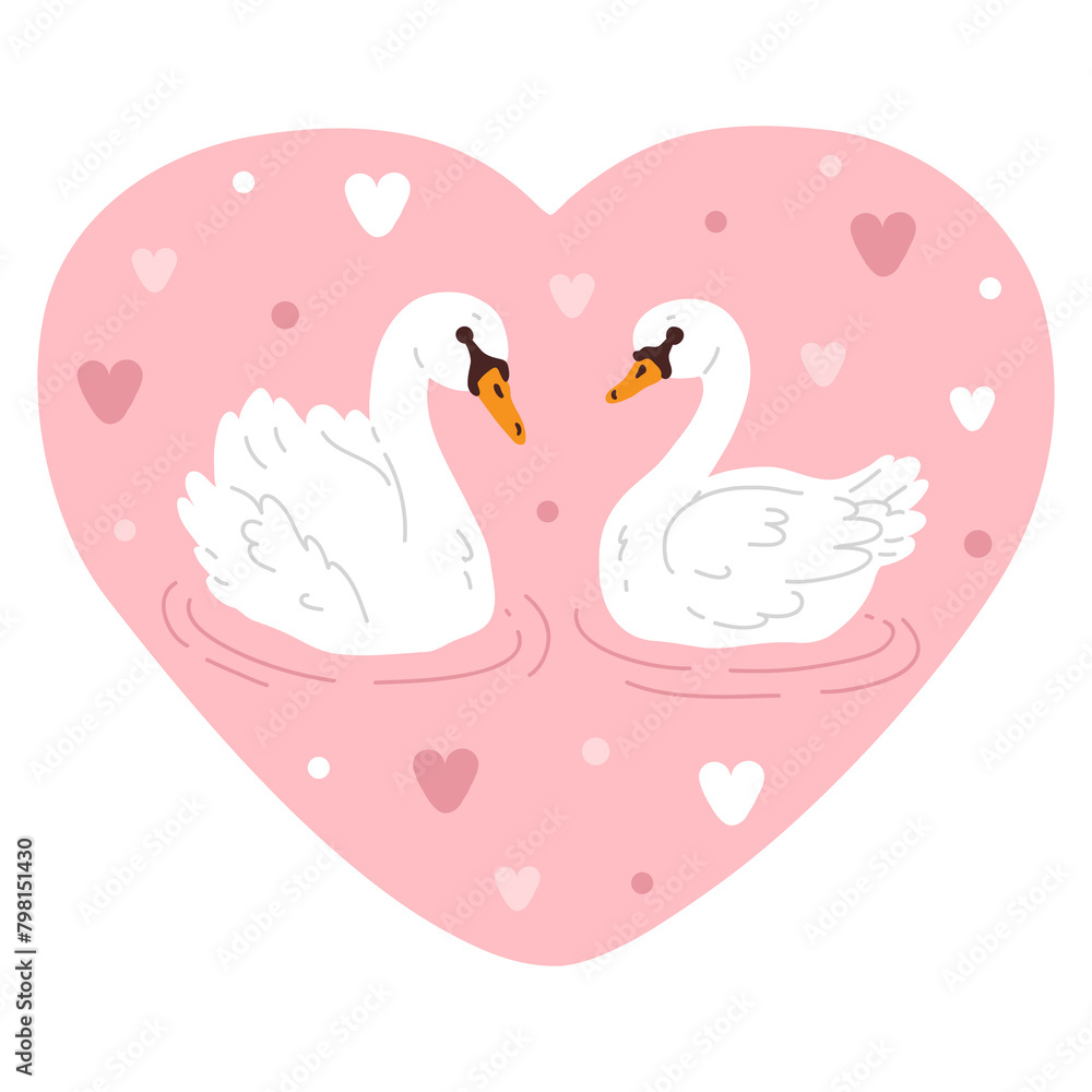 Fototapeta premium Vector illustration of cute cartoon swan couple for digital stamp,greeting card,sticker,icon, design