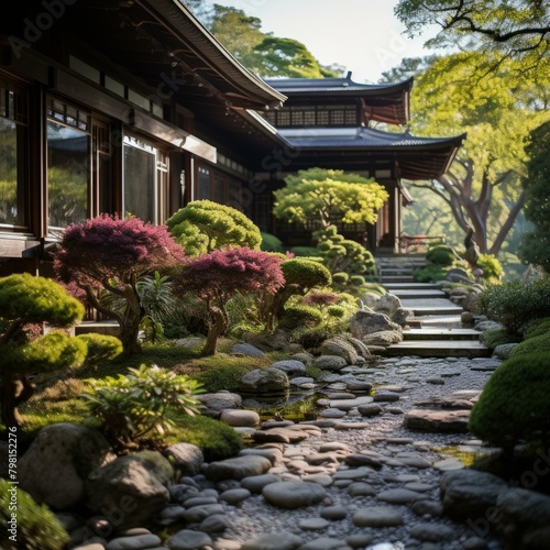 b'Japanese Garden with Stepping Stones and Trees' © duyina1990