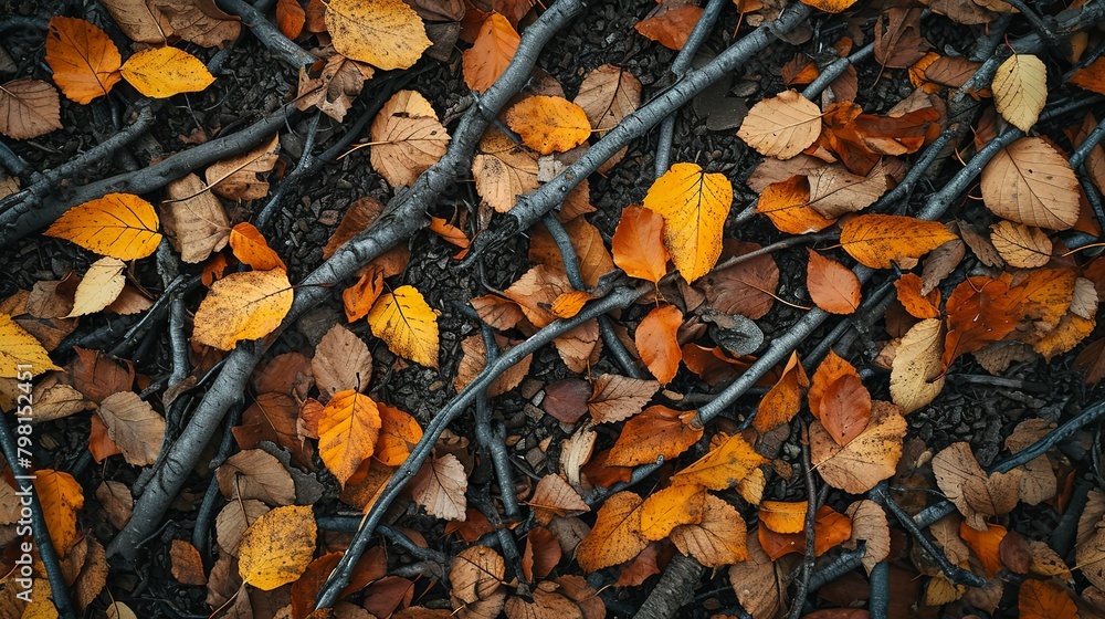 Seasonal Ground Cover: Earthy Autumn Foliage and Sticks