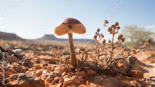 a mushroom growing out of rocks