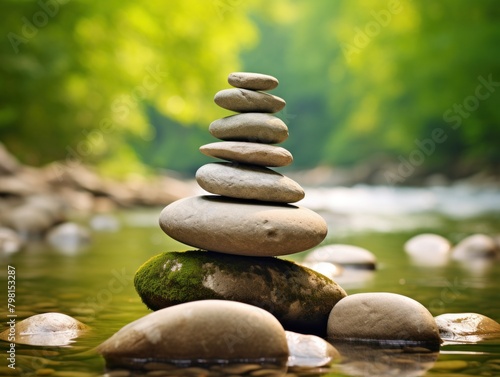 a stack of rocks in water