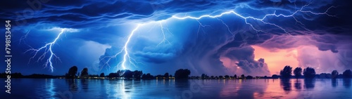 lightning lighting striking a cloud over water