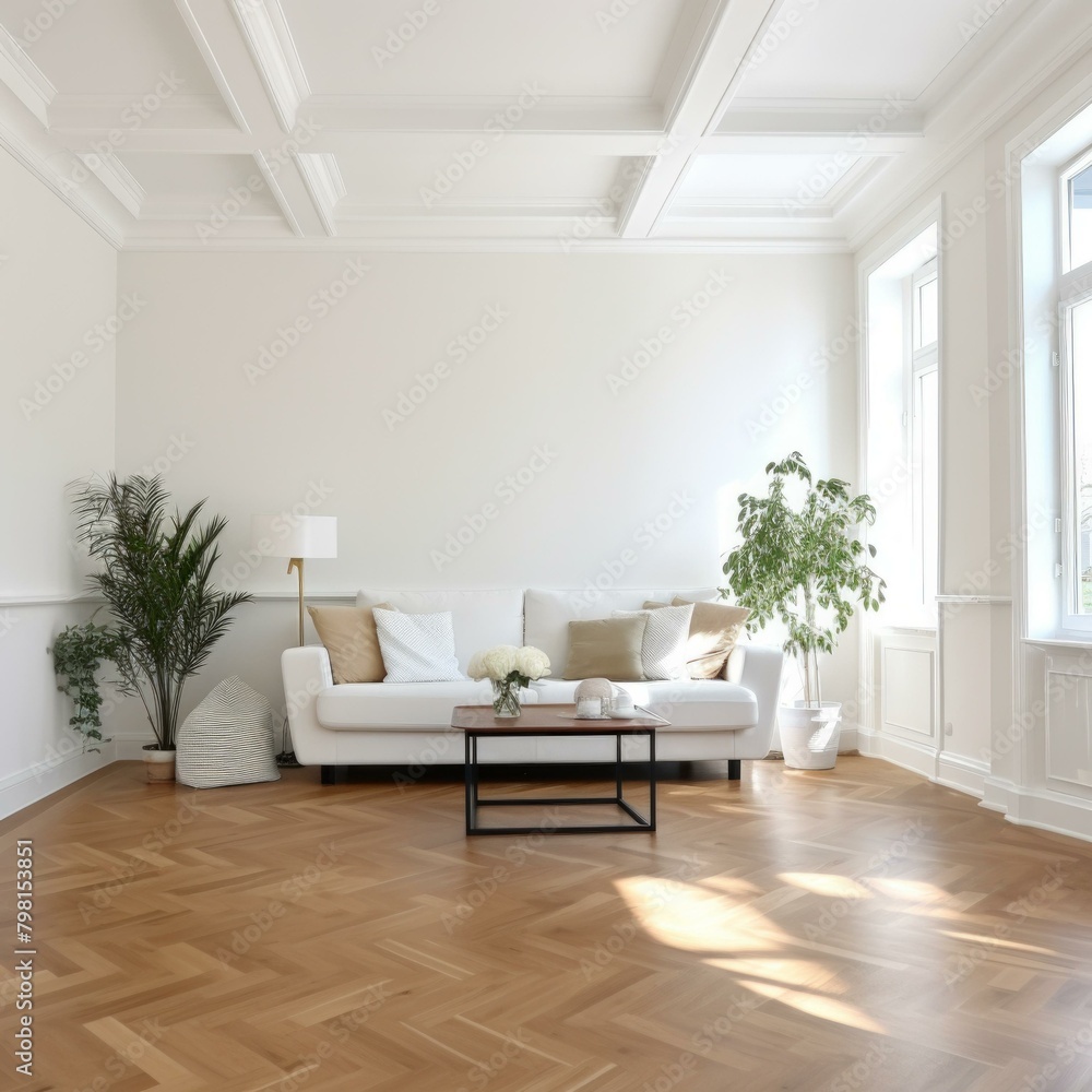 Fototapeta premium b'Bright and Airy Living Room With White Walls and Hardwood Floors'