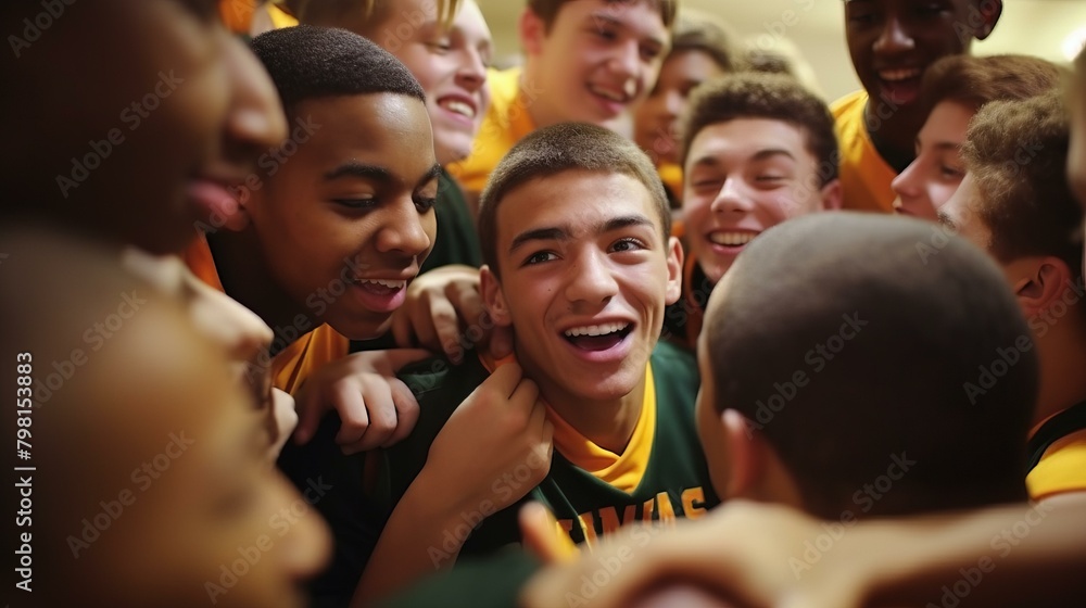 Fototapeta premium b'Young basketball players celebrating their victory'