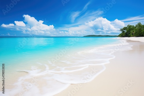 a beach with blue water and clouds