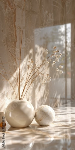 b'Dried flowers in a vase by the window'