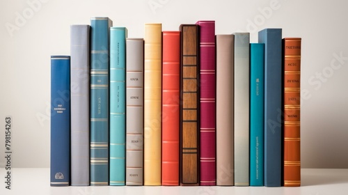 b'A row of colorful books with white background'